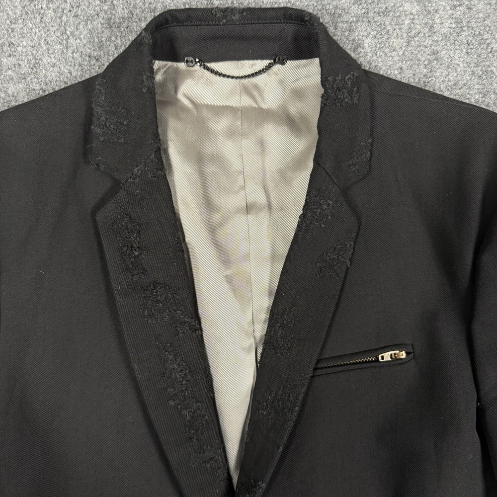 🖤 Diesel Mens Black Wool Distressed Lapel Blazer Jacket Size 48 EU 38 US Small